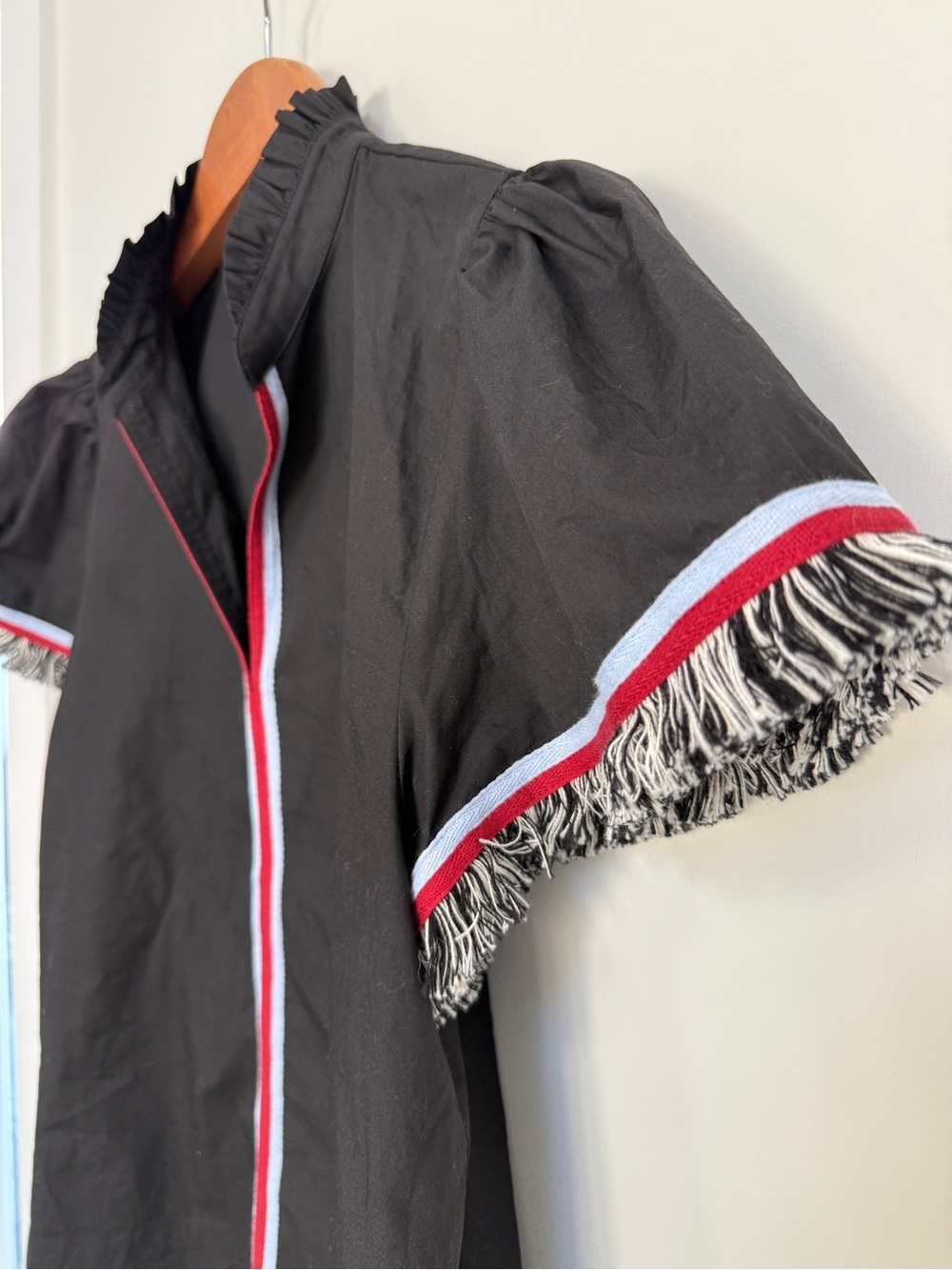 THML Black Short Sleeve Top with Fringe Sleeve Details - Picture 2 of 5